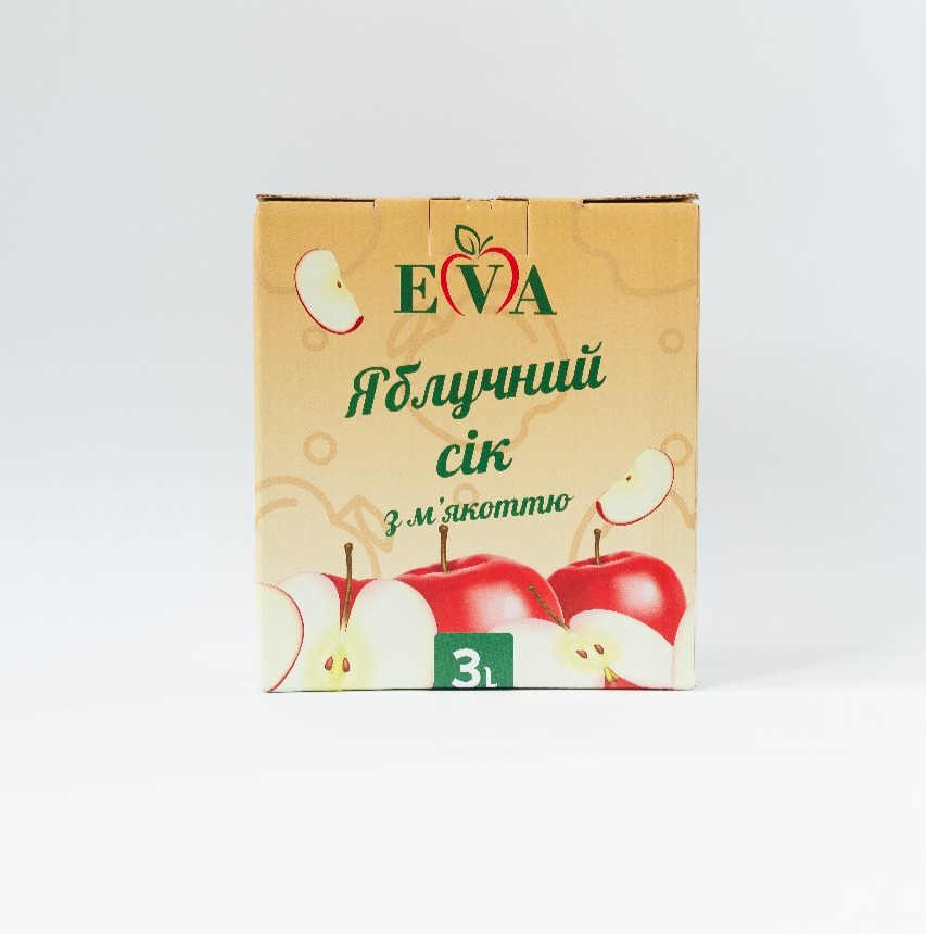 Яблучний сік, відновлений, неосвітлений, пастеризований, ТОВ "ЄВА 2020", 3л